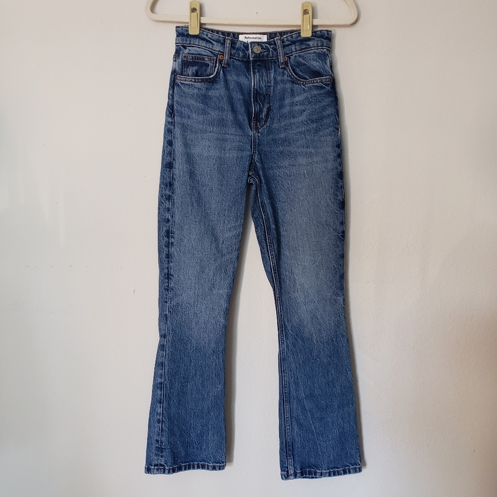 Reformation Peyton High Rise Boot Cut Cropped Jeans